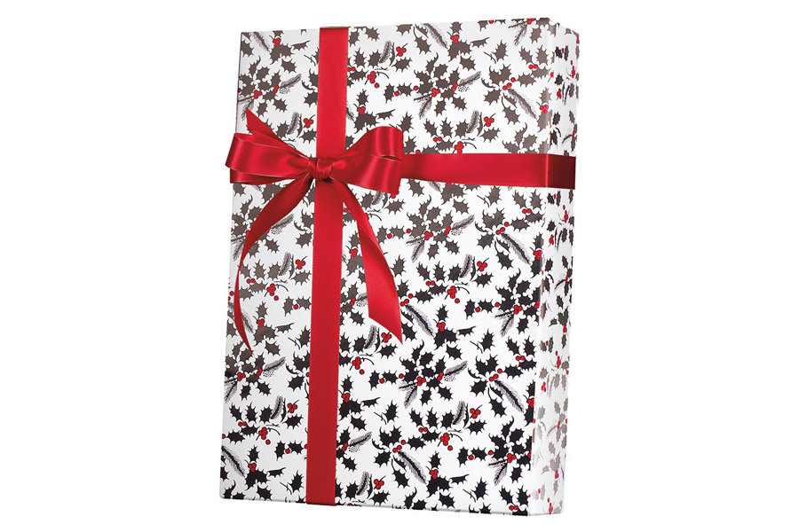 24-in x 100-ft WHITE HOLLY METALLIC GIFT WRAP (X9034)