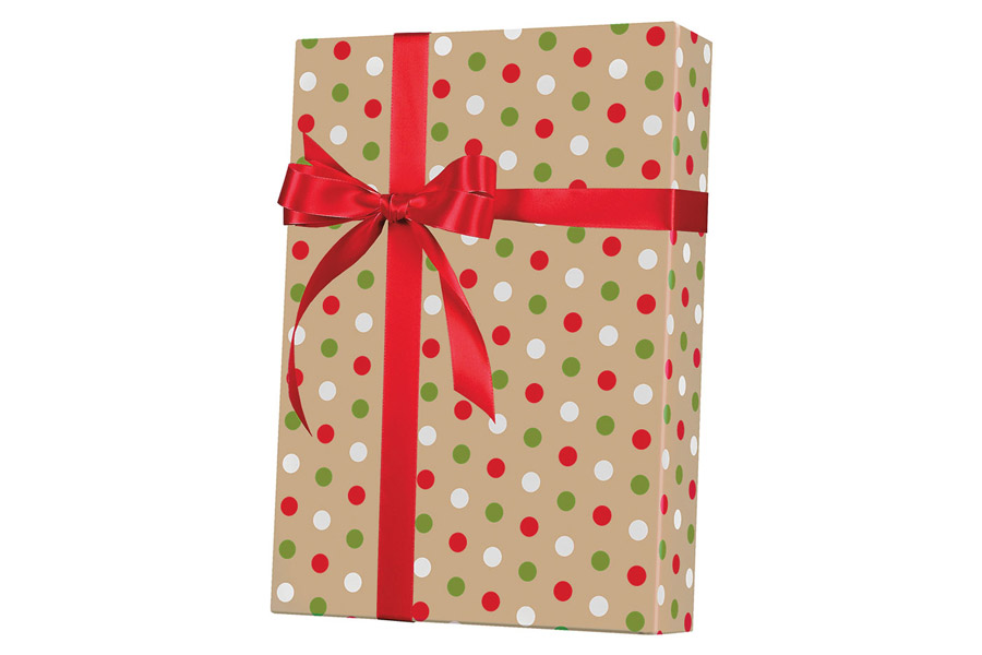 18-in x 417-ft DOTTY CHRISTMAS ON KRAFT GIFT WRAP (X4020)