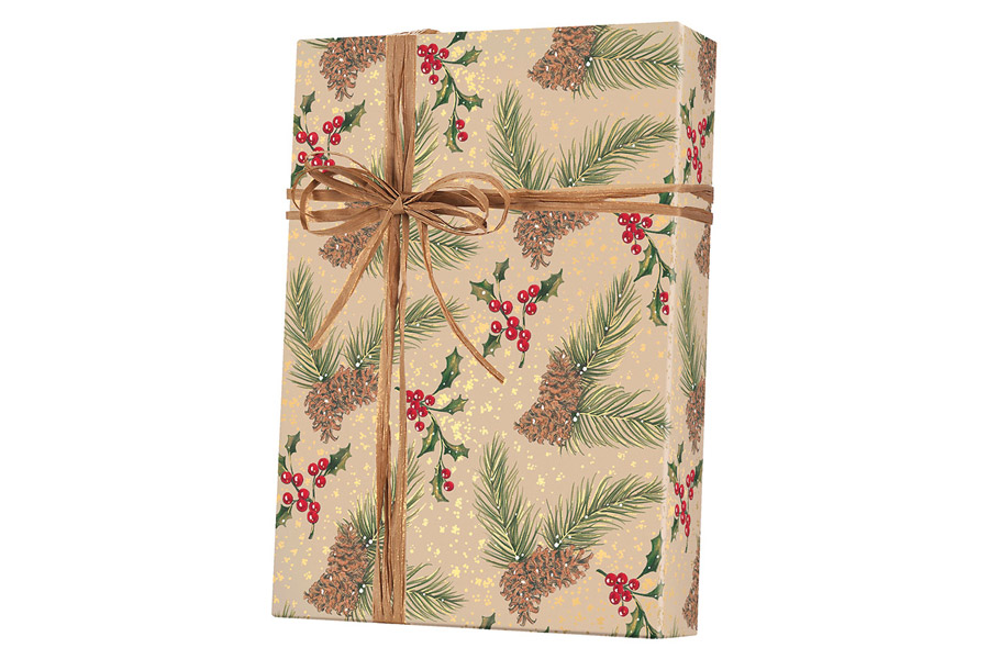 18-in x 417-ft PINE ON KRAFT GIFT WRAP (X6350)