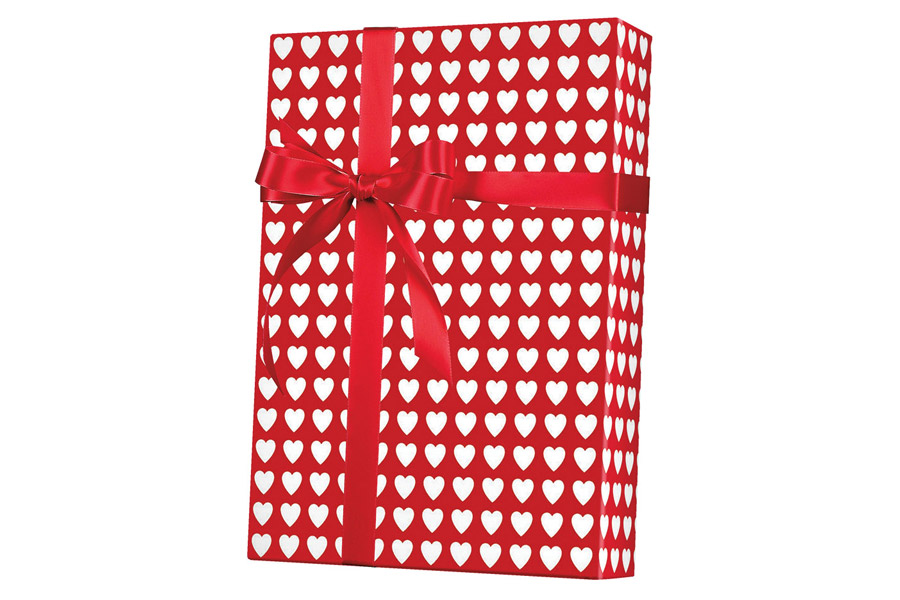 24-in x 417-ft RED AND WHITE HEARTS VALENTINES GIFT WRAP (E1260)