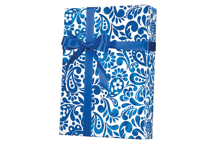 18-in x 417-ft BLUE BATIK SCROLL GIFT WRAP (E3153)