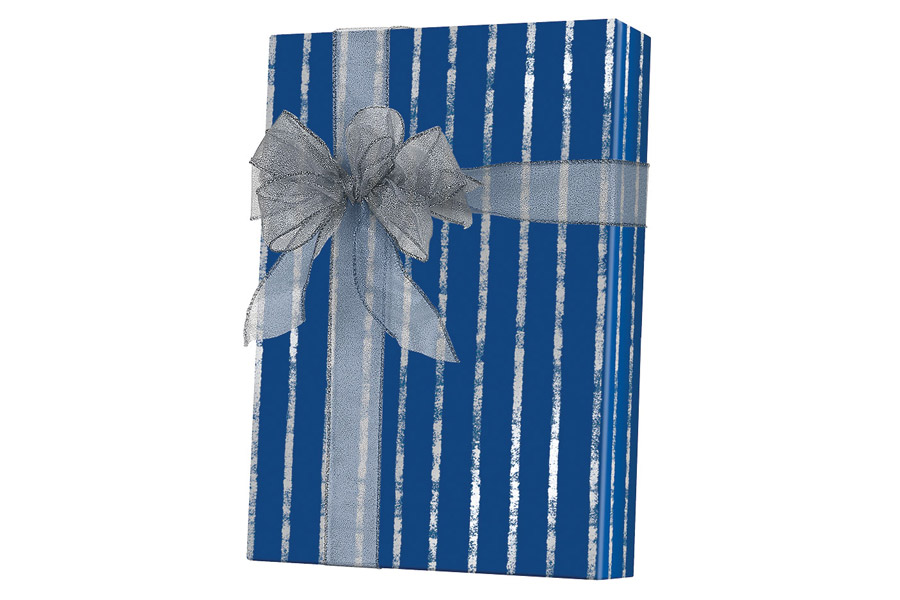 24-in x 100-ft SILVER AND NAVY BANDS GIFT WRAP (E4009)