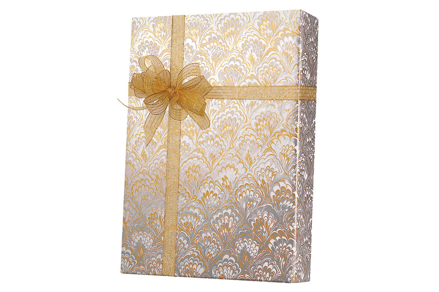 24-in x 417-ft GOLD AND SILVER FEATHERS GIFT WRAP (E3420)