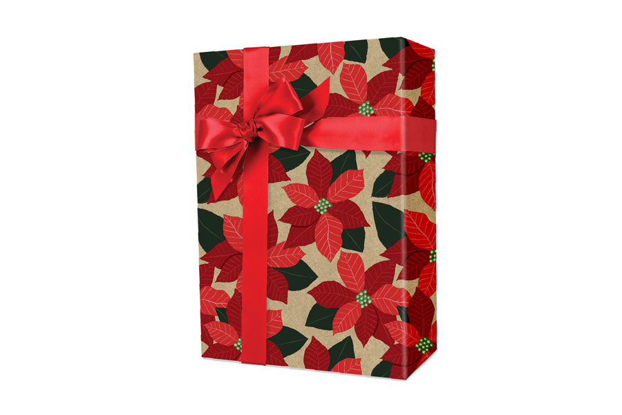 24-in x 100-ft FIELD OF POINSETTIAS ON KRAFT GIFT WRAP (X7943)