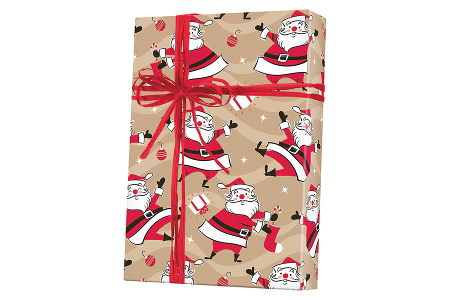 24-in x 417-ft SWINGIN SANTA ON KRAFT GIFT WRAP (X4265)