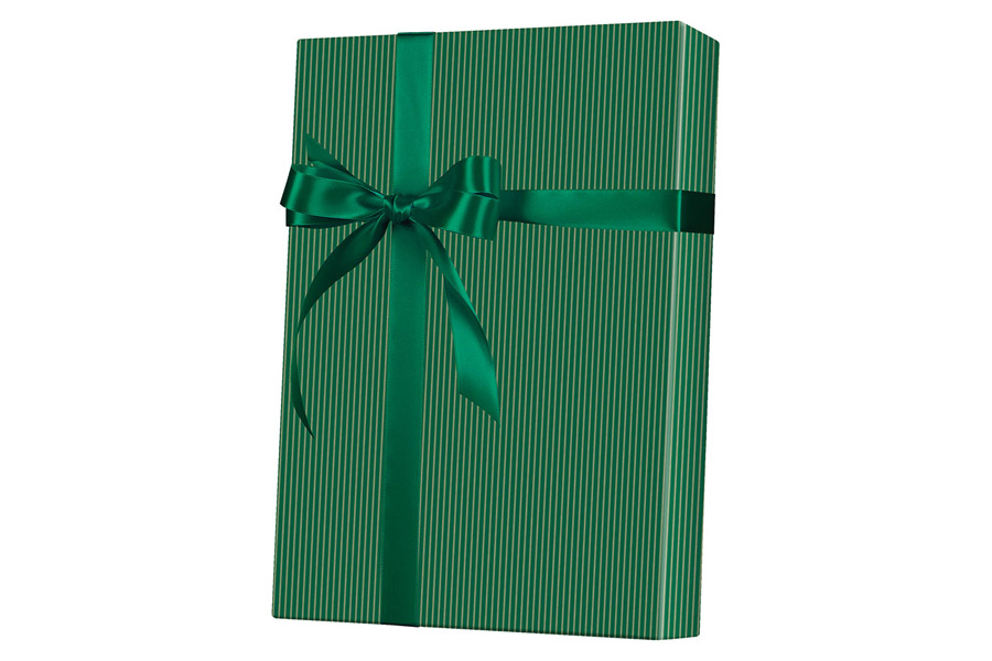 18-in x 417-ft GOLD AND GREEN STRIPE GIFT WRAP (E4480)