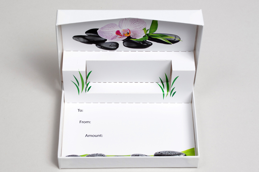 4-5/8 x 3-3/8 x 5/8 SPA ORCHID GIFT CARD BOX WITH POP-UP INSERT