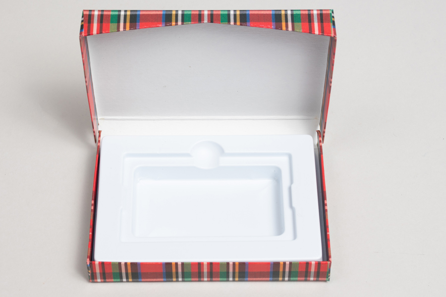 4-5/8 x 3-3/8 x 5/8 TARTAN (RED PLAID) GIFT CARD BOX WITH PLATFORM INSERT