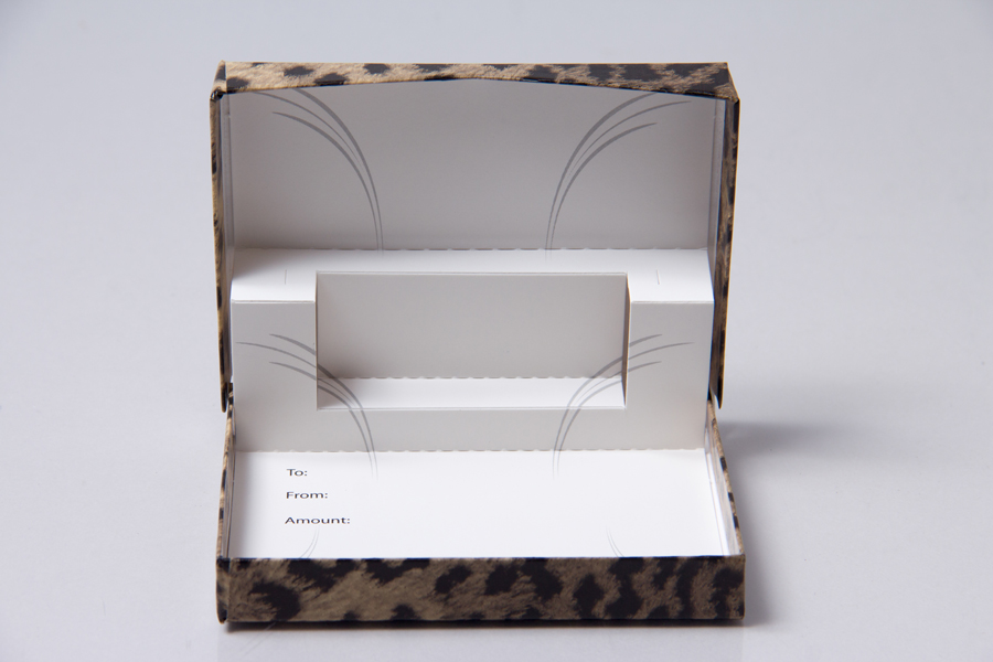 4-5/8 x 3-3/8 x 5/8 LEOPARD GIFT CARD BOX  GIFT CARD BOX WITH POP-UP INSERT