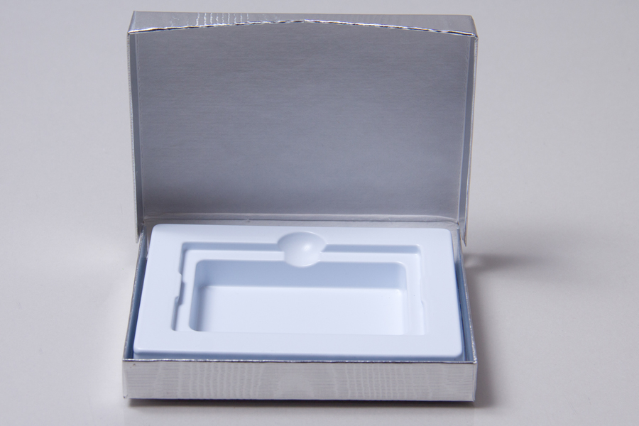 4-5/8 x 3-3/8 x 5/8 METALLIC SILVER GIFT CARD BOX WITH PLATFORM INSERT