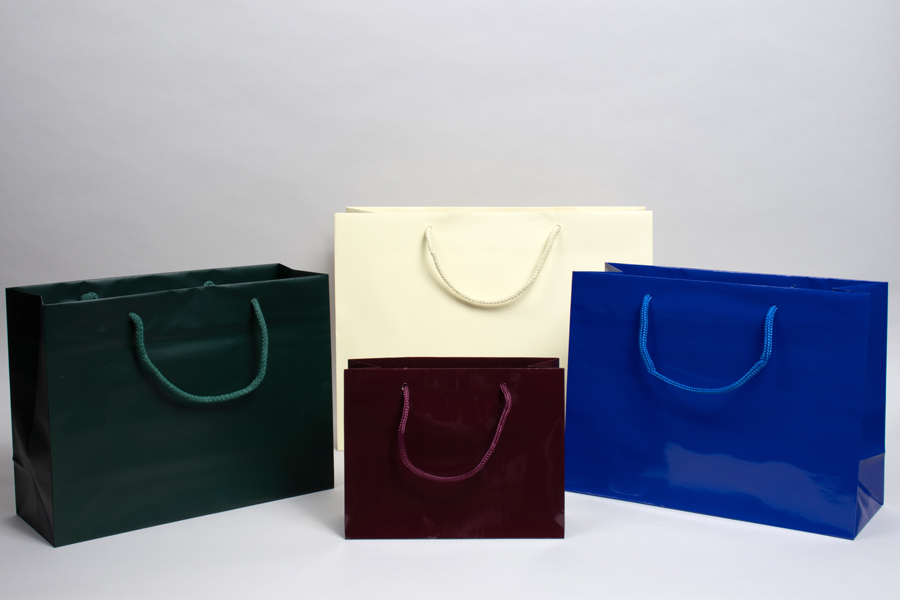 OccasionAll Extra Small Black Paper Gift Bags w/Fancy Handles Luxury  Shopping Euro Totes 4x2.75x4.5 12 Pack