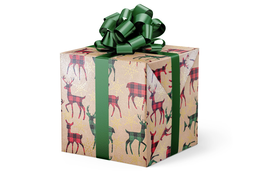 24-in x 417-ft PLAID DEER LINED EMBOSSED GIFT WRAP (GW-9328)