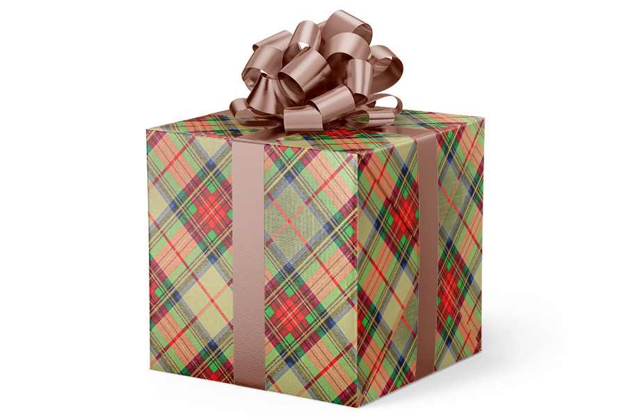 24-in x 417-ft TRADITIONAL GOLD PLAID METALLIZED GIFT WRAP (GW-9382)