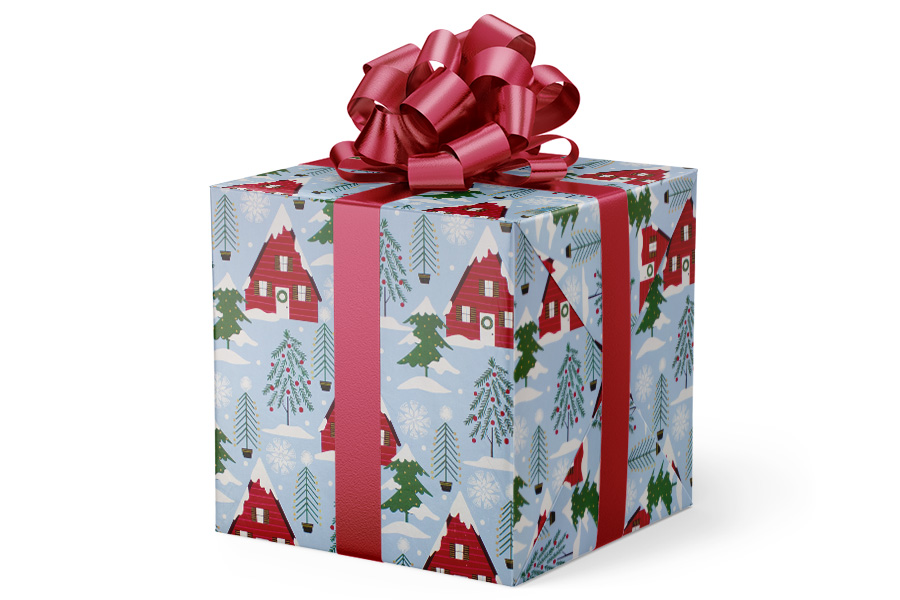 24-in x 417-ft COZY CABINS ON SMOKEY BLUE GIFT WRAP (GW-9418)