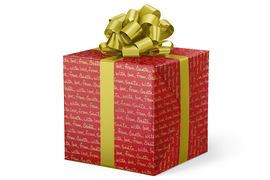 24-in x 417-ft WITH LOVE FROM SANTA ON RED METALLIZED GIFT WRAP (GW-9456)