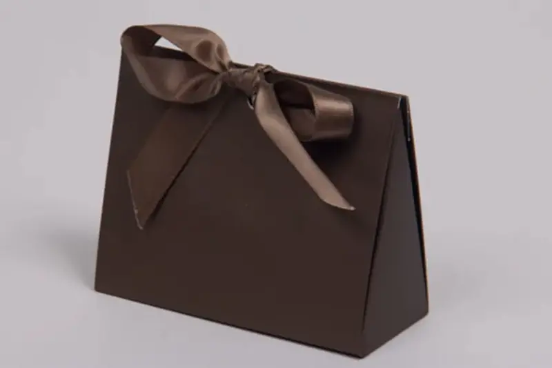 4-1/2 x 2 x 3-3/4 Matte Chocolate Ribbon Tied Purse Gift Card Boxes