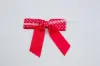 3-1/2" X 2-3/4" GROSGRAIN POLKA-DOTS RED PRE-TIED BOW CLEAR TWIST TIE