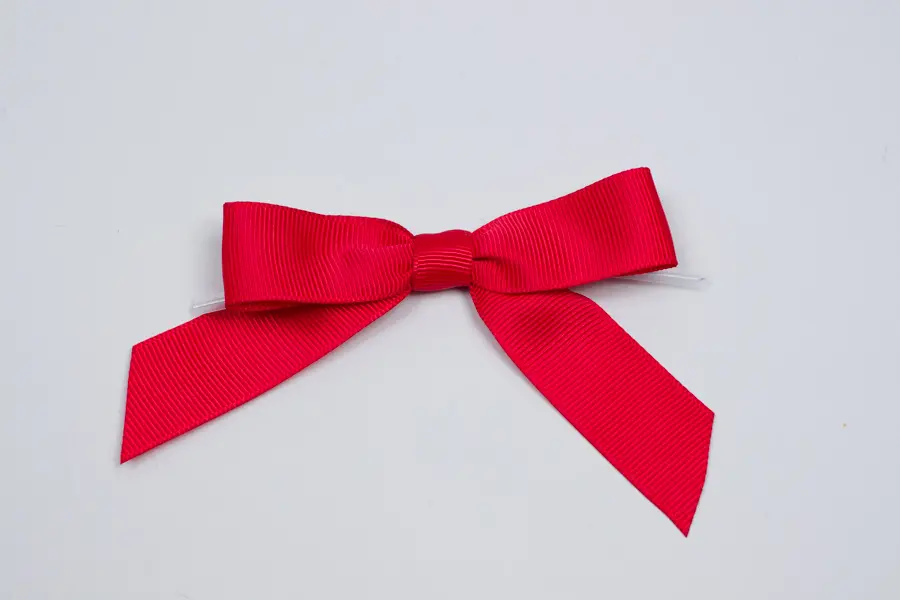 3-1/2" X 2-3/4" GROSGRAIN SOLID RED PRE-TIED BOW CLEAR TWIST TIE