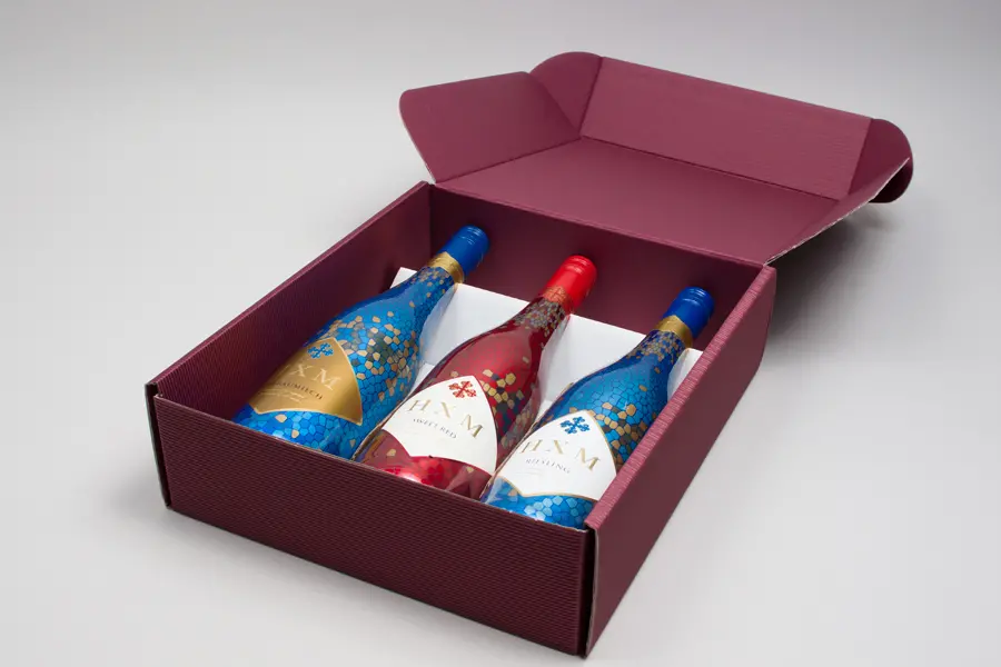 10-3/4 X 3-1/2 X 13 BOTTLE BOX  BORDEAU X  RIBBED 3 BOT W/INSERTS
