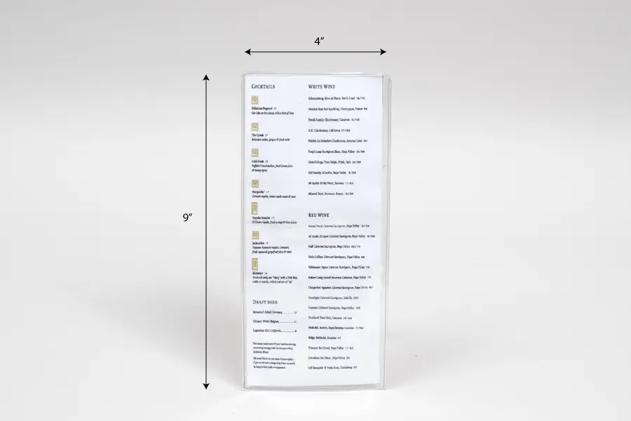 HOUSTONS 4X9 CLEAR MENU SLEEVE