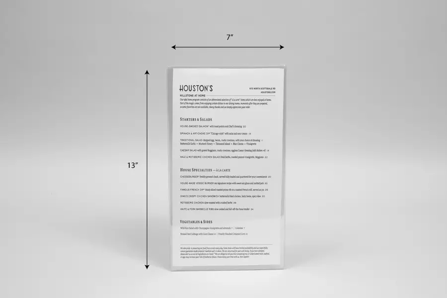 HOUSTONS 7X13 MENU SLEEVES W/INSRT
