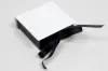 3-1/2X3-1/2X1-1/2 MATTE WHITE W/ BLACK PLATFORM AND RIBBON JEWELRY BOX