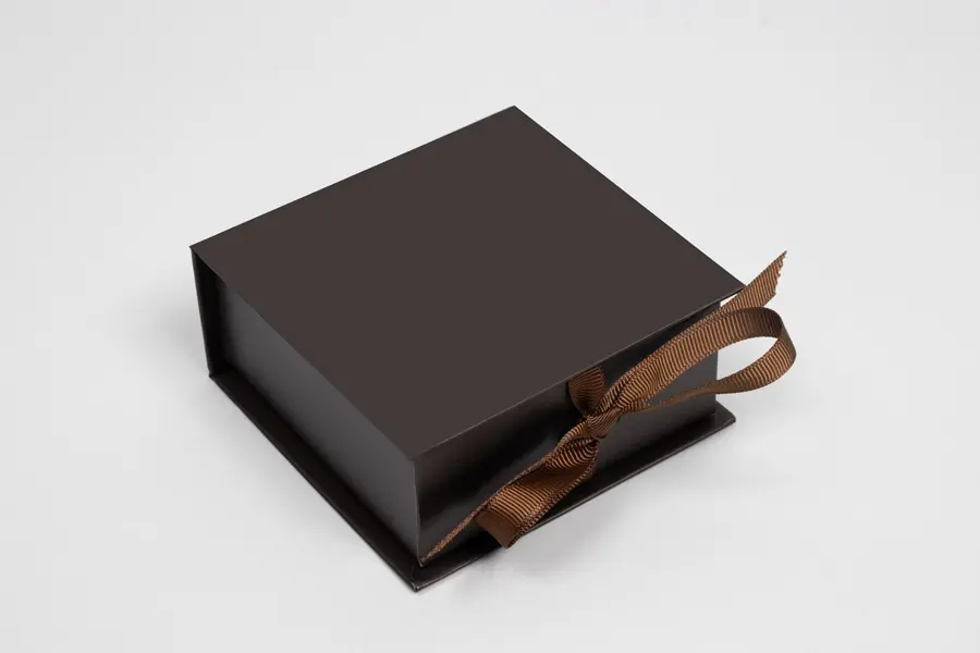 3-1/2X3-1/2X1-1/2 MATTE CHOCOLATE W/ CHOCOLATE RIBBON JEWLERY BOX