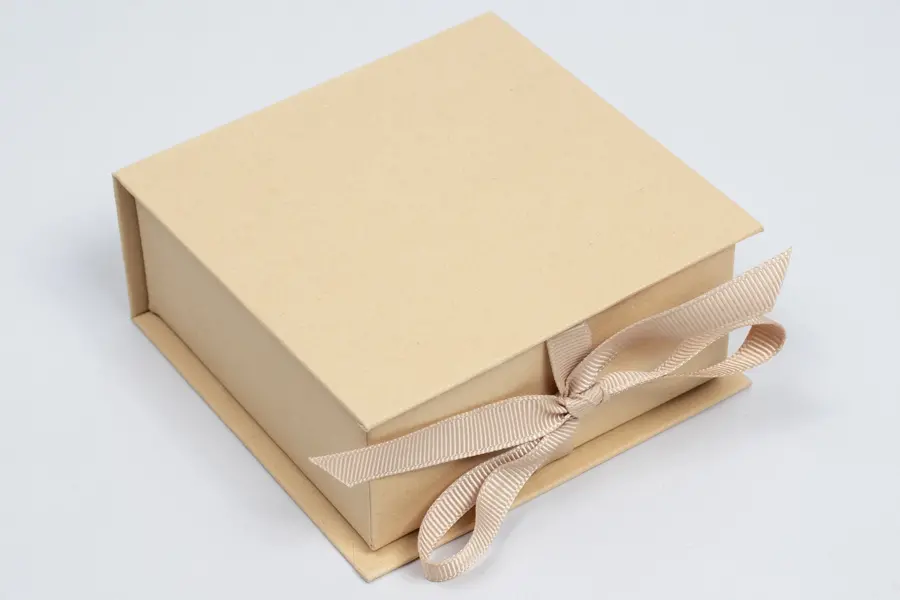 3-1/2X3-1/2X1-1/2  NATURAL KRAFT W/ KRAFT COLORED RIBBON JEWELRY BOX