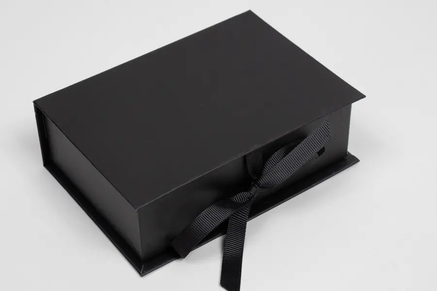 5X3-1/2X1-1/2 MATTE BLACK W/ BLACK RIBBON JEWELRY BOX