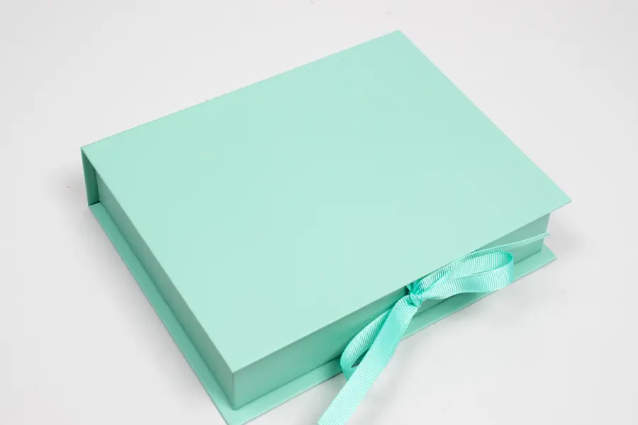 5X3-1/2X1-1/2 MATTE TURQUOISE W/ TURQUOISE RIBBON JEWELRY BOX