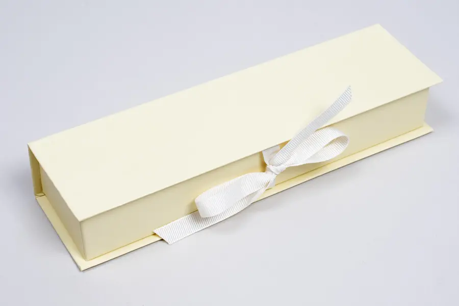 8X2X1-1/4 MATTE CREAM W/ CREAM RIBBON JEWLERY BOX