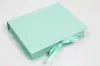 7X5-1/2X1-1/4 MATTE TURQUOISE W/ TURQUOISE RIBBON JEWELRY BOX