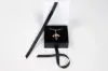 3-1/2X3-1/2X1-1/2 MATTE WHITE W/ BLACK PLATFORM AND RIBBON JEWELRY BOX