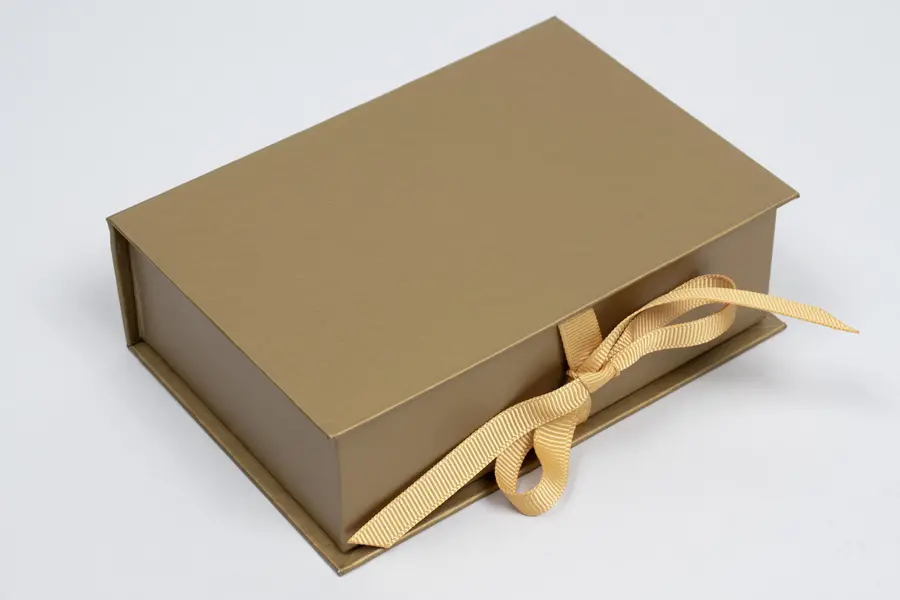 5X3-1/2X1-1/2 MATTE GOLD W/ GOLD RIBBON JEWELRY BOX