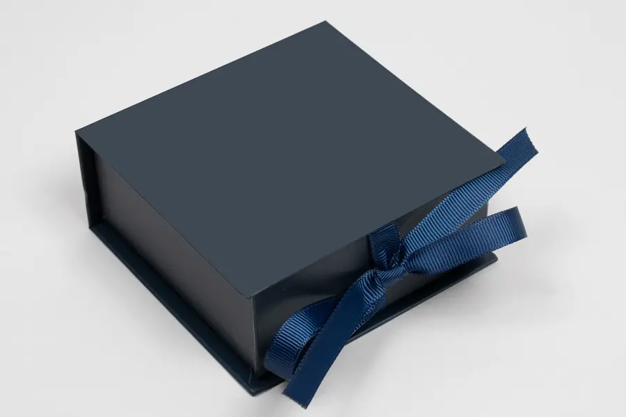 3-1/2X3-1/2X1-1/2 MATTE NAVY W/ NAVY RIBBON JEWELRY BOX