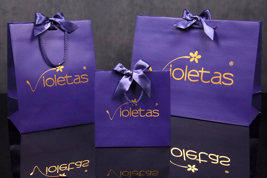 Custom Printed Eurotote Shopping Bags with Ribbon Handles and Embossed Pattern - Violeta's