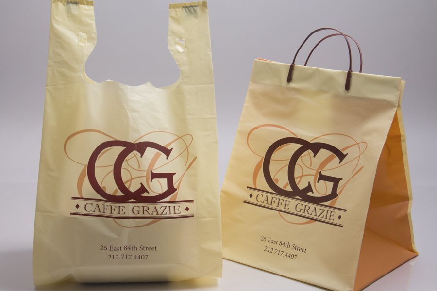 Custom Ink Printed Plastic Take-out Bags - Cafe Grazie