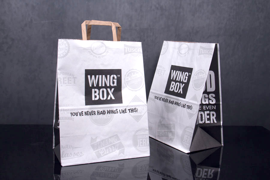 Custom Ink Printed - Flat Handle Paper Take-out Bag - Wingbox Restaurant