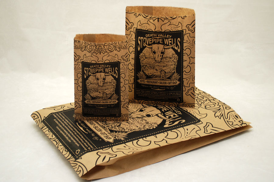 Custom Printed Ink Printed Natural Kraft Paper Merchandise Bags - Stovepipe Wells