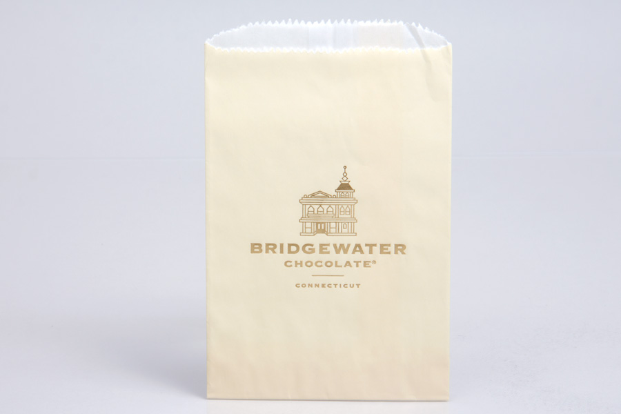 Custom Printed Printed Foil Stamped Ivory Paper Merchandise Bags - Bridgewater Chocolate