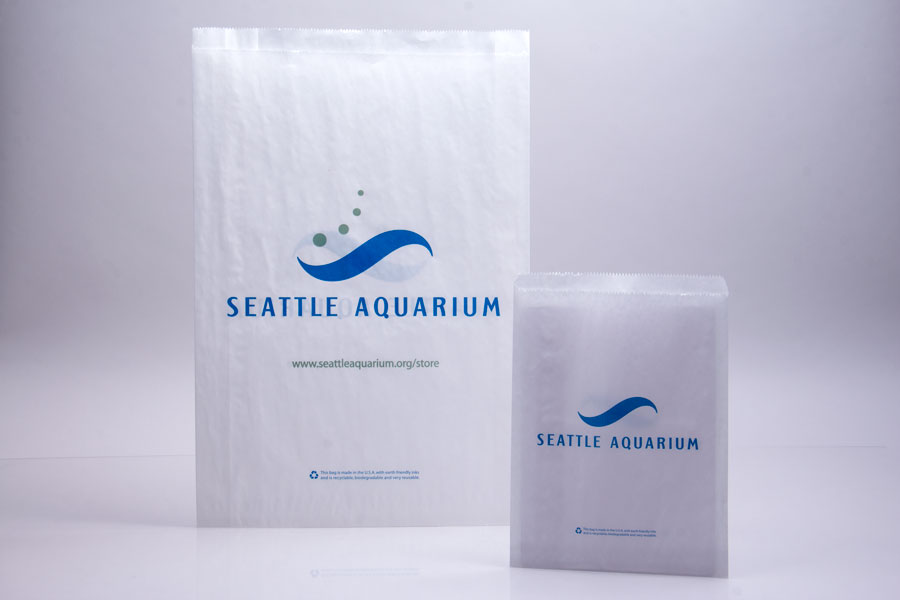 Custom Printed 2 Color Ink Printed White Kraft  Paper Merchandise Bags - Seattle Aquarium
