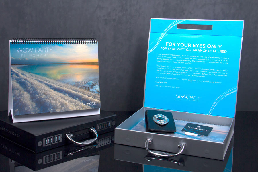 Custom Printed Suitcase box and Digitally Printed Marketing Binder - Seacret Direct