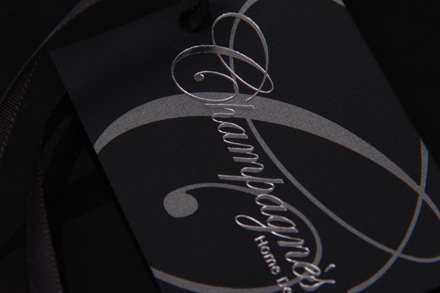 Custom Printed Foil Stamped Textured Hang Tags - Champagnes