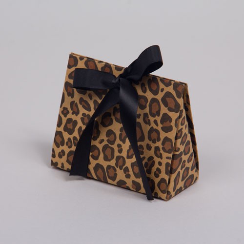 4.5 x 2 x 3.75 LEOPARD PRINT RIBBON TIED PURSE BOXES