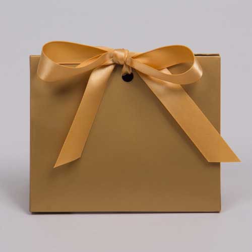 4.5 x 2 x 3.75 MATTE GOLD RIBBON TIED PURSE BOXES