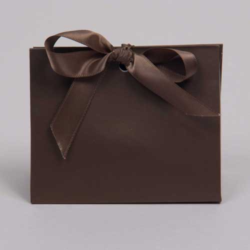 4.5 x 2 x 3.75 MATTE CHOCOLATE RIBBON TIED PURSE BOXES
