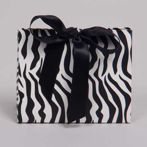 4.5 x 2 x 3.75 ZEBRA PRINT RIBBON TIED PURSE BOXES