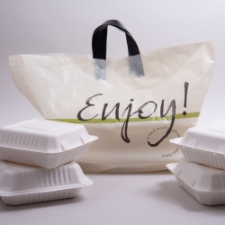 24 x 14 x 11 CREAM “ENJOY” SOFT LOOP HANDLE PLASTIC CARRYOUT BAGS