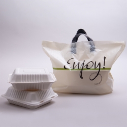 19 x 12 x 9 CREAM “ENJOY” SOFT LOOP HANDLE PLASTIC CARRYOUT BAGS