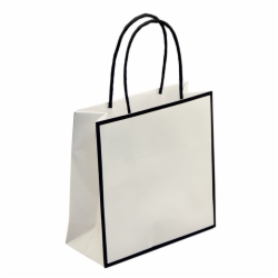 7 x 3 x 7 WHITE WITH BLACK TRIM PAPER SHOPPING BAGS